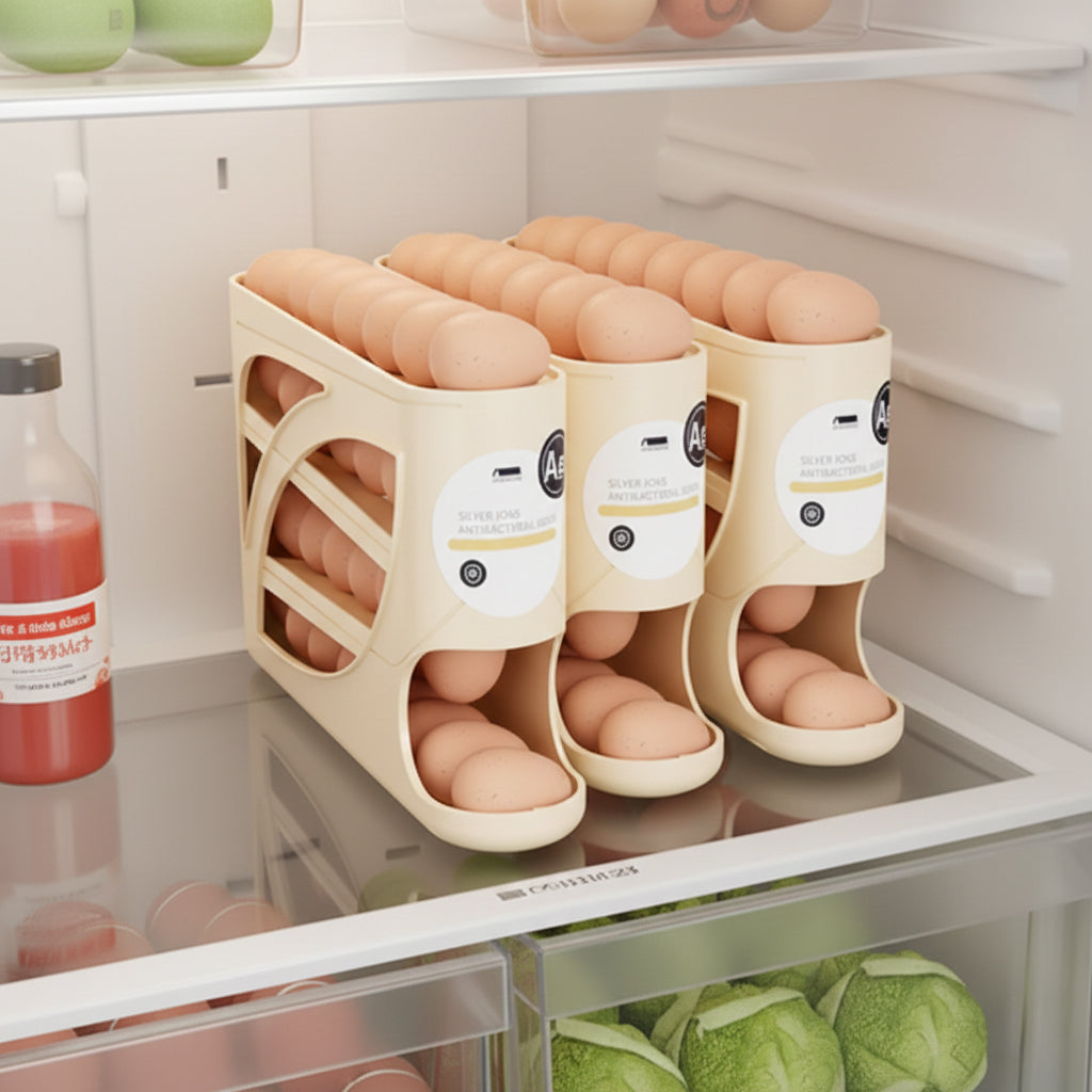 Theflame™ 🥚Rolling Egg Organizer for Refrigerator | Space-Saving Egg Holder for Fridge Door ✨