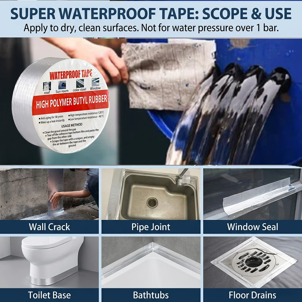 🏠Theflame™ Super Waterproof Butyl Rubber Tape - Save Your Roof, Pipe, & RV