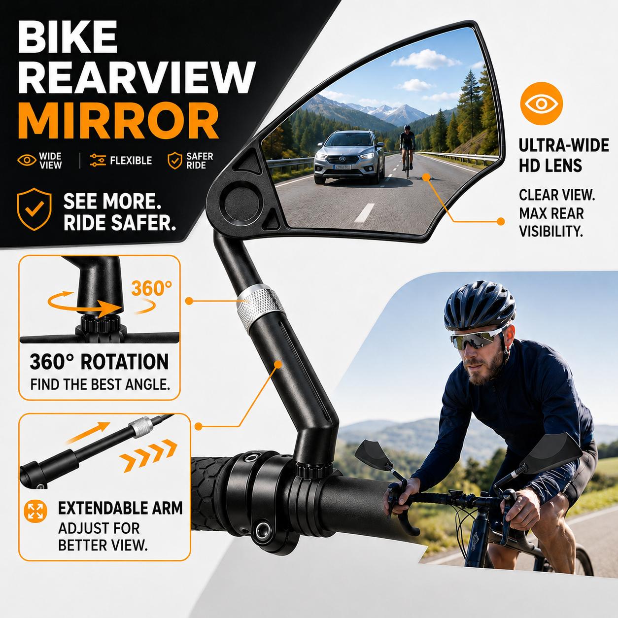 ⏳Time-Limited Special⏰Theflame™ 360° Adjustable Handlebar Bike Mirror