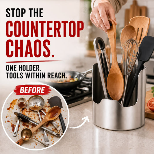 Stainless Steel Utensil Holder & Pot Lid Organizer – Rust-Proof, Drain Notch Design, Easy to Clean