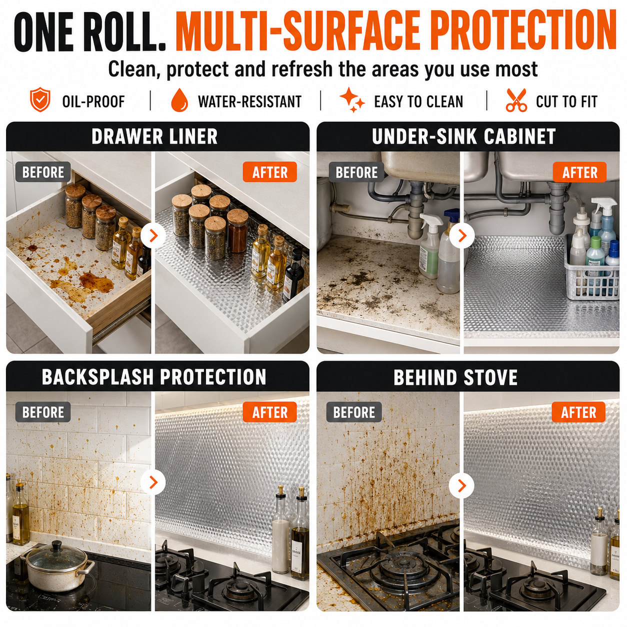 🛡️68% OFF! 🍳 Kitchen Oil-Proof Stickers – Removable Self-Adhesive Cabinet, Countertop & Wall Protector Film for Grease, Stains and Splashes 🌟