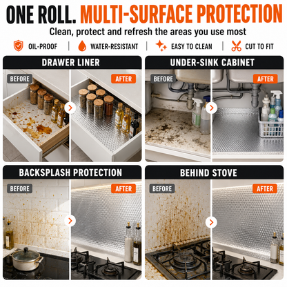 🛡️68% OFF! 🍳 Kitchen Oil-Proof Stickers – Removable Self-Adhesive Cabinet, Countertop & Wall Protector Film for Grease, Stains and Splashes 🌟