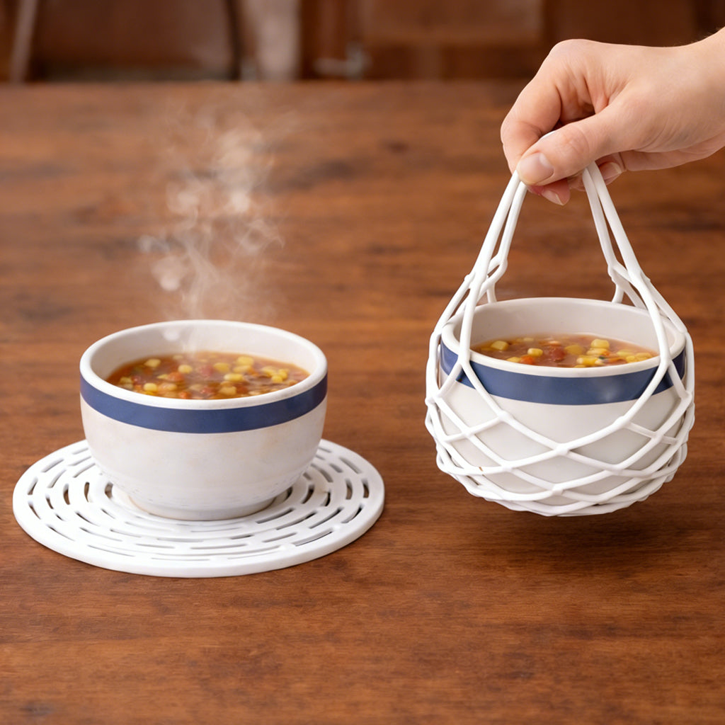 Theflame™ 2-in-1 Silicone Mesh Bag & Heat-Resistant Trivet Mat for Hot Bowls (Offer)