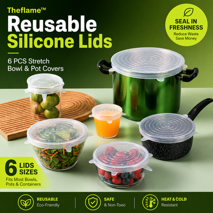 Theflame™ Reusable Silicone Lids — 6 PCS Stretch Bowl & Pot Covers