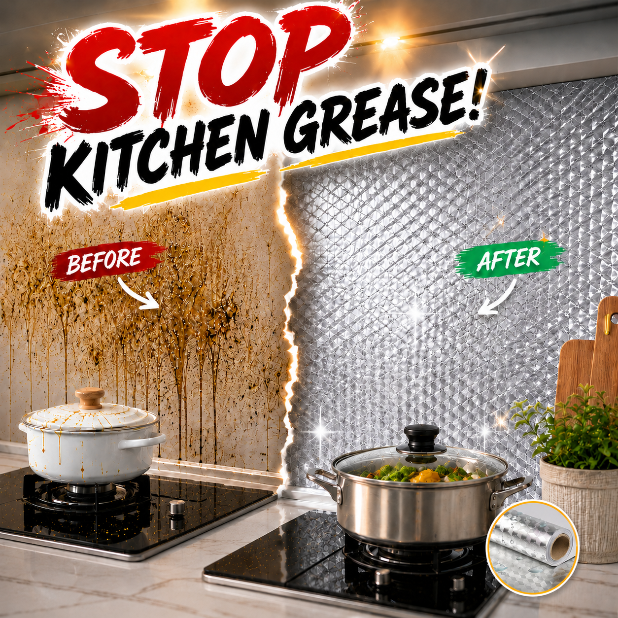 🛡️68% OFF! 🍳 Kitchen Oil-Proof Stickers – Removable Self-Adhesive Cabinet, Countertop & Wall Protector Film for Grease, Stains and Splashes 🌟